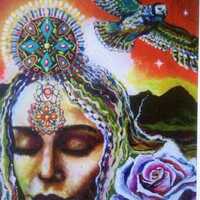 White Rose Owl full moon Goddess Mountain Meditation art