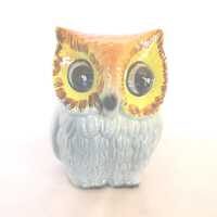 Vintage Owl Ceramic Coin Bank, Figurine, Brown, Yellow, 1970s