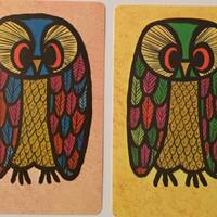 OWL Playing CARDS / 2 Vintage Retro Owl Swap Cards yellow & Pink Mixed Ephemera for Collage, Alt