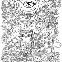 Owl & All Seeing Eye, Stars and Rainbows, Downloadable .PDF (for coloring)