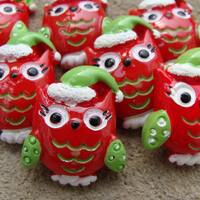 2 Christmas Owl Resin Hair Bow Resins red and green Owl cabochon christmas resin owl resin