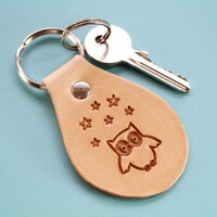 Cute Owl Keychain Leather Keychain, Cute Owl Keyring Leather Keyring, Unique Owl Gift For Her Him, 3