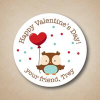 Owl Valentines Day Stickers Blue Boy Valentine Label Personalized Kids Valentines Day Favor Stickers