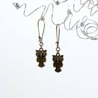 Owl Earrings Antique Brass Drops
