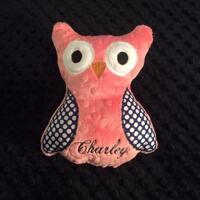OWL/Owl toy, coral and navy owl/owl/stuffed owl/stuffed toy/personalized toy/personalized owl toy/pe