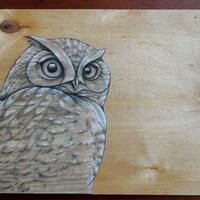 Great Horned Owl - Original Artwork on Wood - Mixed Media - Earthy with Neutral Colors