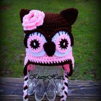 Crochet Owl Hat, Handmade Crocheted beanie