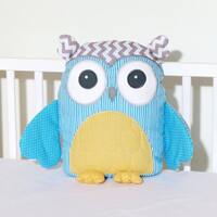 Stuffed Owl Pillow,  Custom  Owl,  Gender Neutral Owl, Accent Pillow, Gray Chevron, Aqua Blue, Custa