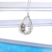 Artistic Owl Necklace, Artisan Crafted Woven Wire Wrapped Bird Theme Pendant, Unique Handmade Wearab