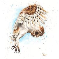 Flying Barn Owl Watercolor Art Print - Majestic Bird Wall Art
