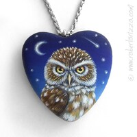 Little Owl Heart Pendant | Hand Painted Jewels