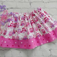 Size 2 Toddler Only, Girls Owl and Heart Skirt, Pink Hearts, Girls Birthday Skirt, Toddler Owl Birth