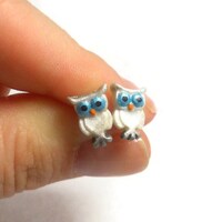 Snowy Owl Earrings made of Polymer Clay