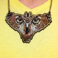 Owl Face Eyes Butterfly Beading Pattern for Amulet Pendant Ornament or Suncatcher in Sculptured Bric