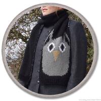 OWL KNITTED SCARF - black white gray - womens accessories scarves - knitted fashion - gift ideas for