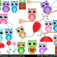 Funny owls - Set Clipart - Digital Clip Art Graphics, Personal, Commercial Use - 43 PNG images (0013