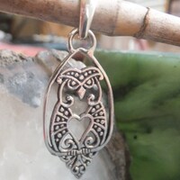 Owl Love Pendant ~ Sterling Silver, Filigree, Heart Cutout, Animal Jewelry, Nature Inspired, Love Bi