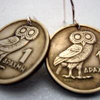 Coin Jewelry - OWL of Athena COIN Earrings - 1973 Greek coins - phoenix rising - owl earrings - Athe