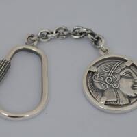 Goddess Athena & Owl of Wisdom Silver Keychain - Athens Tetradrachm