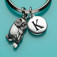 Barn Owl Keychain, Barn Owl Key Ring, Bird Charm, Initial Keychain, Personalized Keychain, Custom Ke