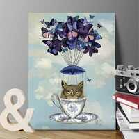 Owl Decor  Owl in Teacup Print - Owl Art Butterfly decor Hot air balloon print Butterfly nursery art