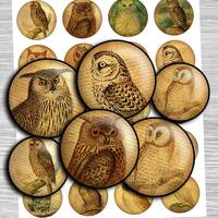 Victorian Steampunk Owls Collage Sheet: 1-1.5 Inch Circles (Digital Download)