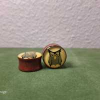 Owl Ear Gauge- Earring Plug made out of hard Rose Wood- Multiple Sizes