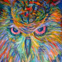 Owl Stare Art: 16 x 20 Original Wildlife Painting on Canvas
