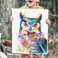 Horned Owl Limited Edition Watercolor Art Print by Slaveika Aladjova, animal, illustration, bird, ho