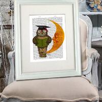 Owl Art - Owl on Moon - Owl wall art Owl illustration teacher appreciation graduation gift graduatio
