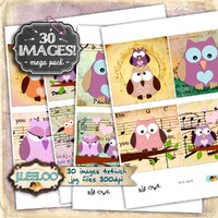 Digital collage THE OWL 4x4 inch square owl valentine card coaster greeting cards card making magnet