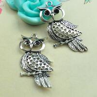 Owl charms--5pcs of Antique Silver Owl Charm Pendants