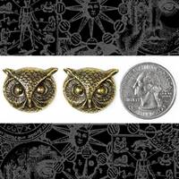 Antiqued Brass Medium Owl Face Pendants - Set of Two - AB-P82
