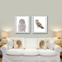 Vintage Owl Watercolor Art Prints, Set of 2, Farmhouse Decor