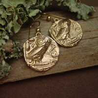 Athena Owl Earrings: Handcrafted Ancient Greek Coin Reproduction - Symbol of Wisdom