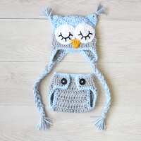 Baby Owl Outfit Crochet Sleepy Owl Baby Hat and Matching Diaper Cover Set Crochet Owl Hat Newborn O