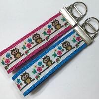 Owls on Branch Ribbon Wristlet KeyFob/Lanyard, Luggage/Backpack Tag, Teacher Badge/Whistle Holder, S