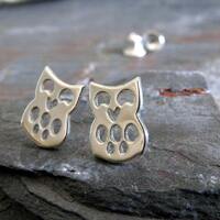 Owl bird stud earrings handmade in sterling silver or 14k gold