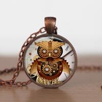 Steampunk Owl Clock Jewelry, Owl Pendant, Owl Lover Gift, Steampunk Lover Gift, Gear Owl clock penda