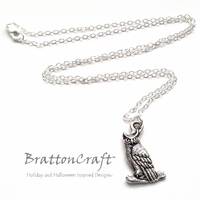 Silver Owl Necklace: Britannia Pewter Bird Pendant, Sterling Silver Chain