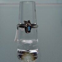 Vintage Silver and crushed Turquoise chip owl ring. (1077503) Z3-1-01