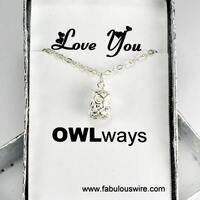 Love You OWLways Sterling Silver cute Owl Necklace,  3D Owl Necklace, Wise Bird Animal Jewelry, Gift