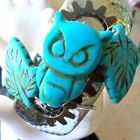 Owl Bangle Bracelet Turquoise Stone Leaves Owl Silvertone Bangle Bracelet Womans Teen Jewelry gift i