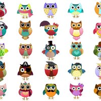 Cute Owl Characters Clip Art - Set of 25 Hand Drawn 300 DPI JPG, PNG and Vector Files - Kids, Teache