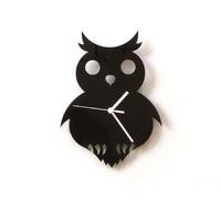 Owl with big eyes - black acrylic wall clock, bird silhouette clock, room decor, wall art, home acce