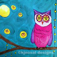 Owl Art Print: Abstract Night Landscape, Nursery Decor