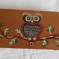 Vintage Wood Box Purse with Cool Owl Hand Painted