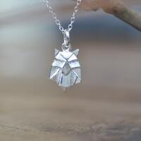 Sterling Silver Geometric Owl Necklace, Matte Finish