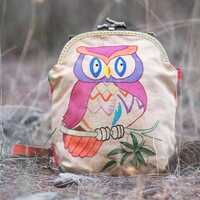 Happy Owl Bag Vintage Embroidery, Rainbow, Linen, Kiss-lock