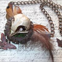 Rusty Brass Patina Owl, with Feathers, Large Vintage Chain, Branch Toggle, Butterfly & Ladybug D